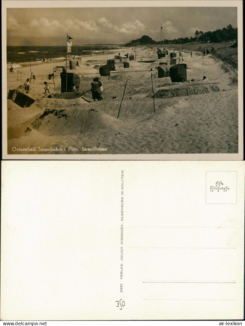 Postcard Sorenbohm Sarbinowo (Mielno) Strandpartie - Strandkörbe 1936 - Pommern