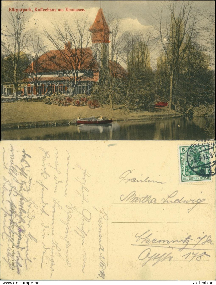 Ansichtskarte Bremen Bürgerpark -Kaffeehaus Am Emmasee 1913 - Bremen