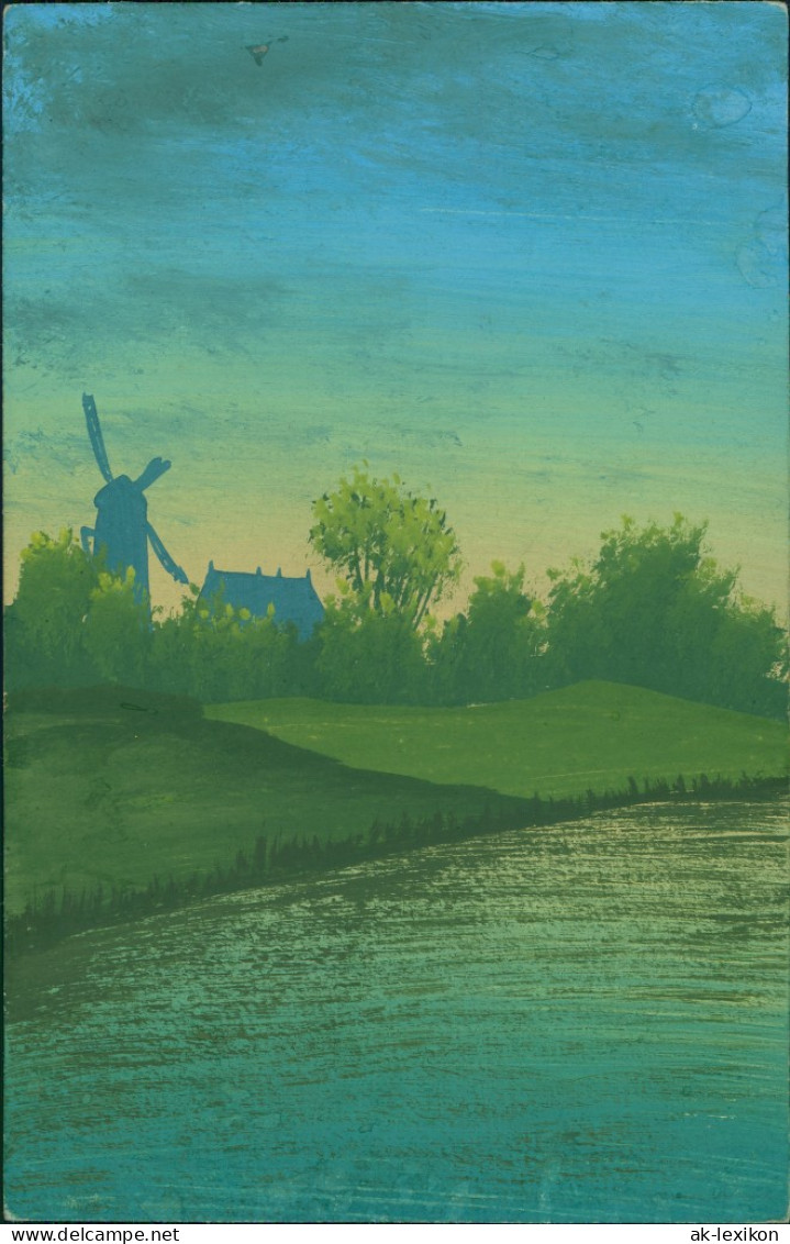 Ansichtskarte  Künstlerkarte - Handgefertigt Flußpartie - Windmühle 1917 - 1900-1949