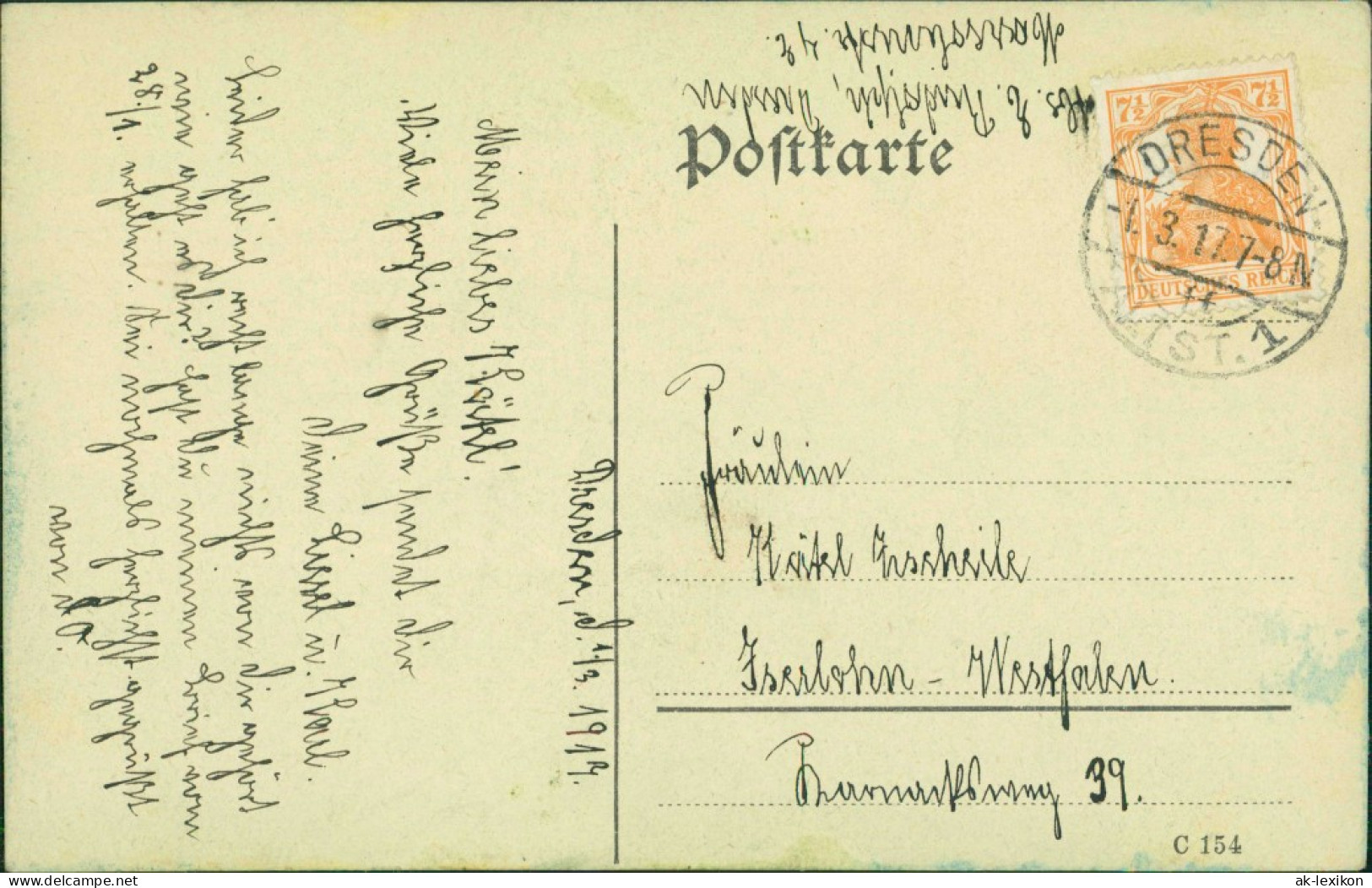 Ansichtskarte  Künstlerkarte - Handgefertigt Flußpartie - Windmühle 1917 - 1900-1949