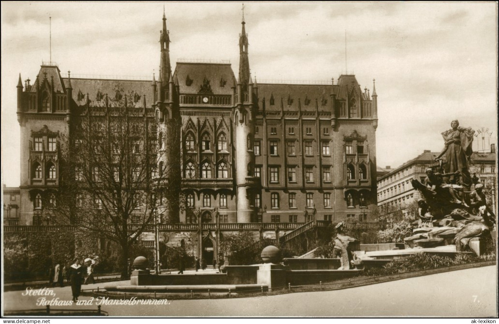 Postcard Stettin Szczecin Rathaus - Manzelbrunnen 1928 - Pommern