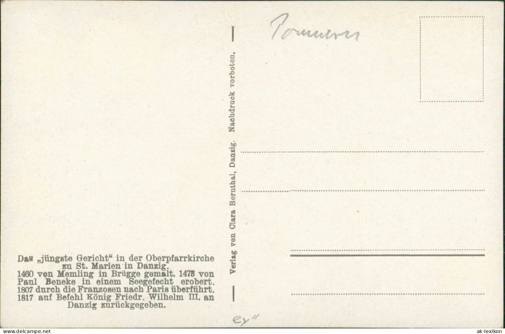 Postcard Danzig Gdańsk/Gduńsk Marienkirche Das Jüngste Gericht 1915 - Danzig