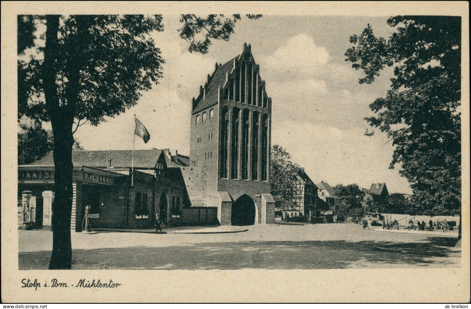 Postcard Stolp S&#322;upsk Kiosk - Straßenpartie Am Mühlentor 1932 - Pommern