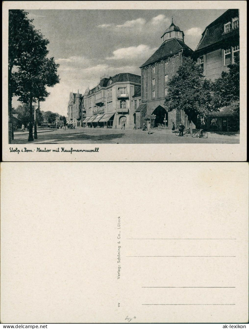 Postcard Stolp S&#322;upsk Straßenpartie - Kaufmannswall 1934 - Pommern