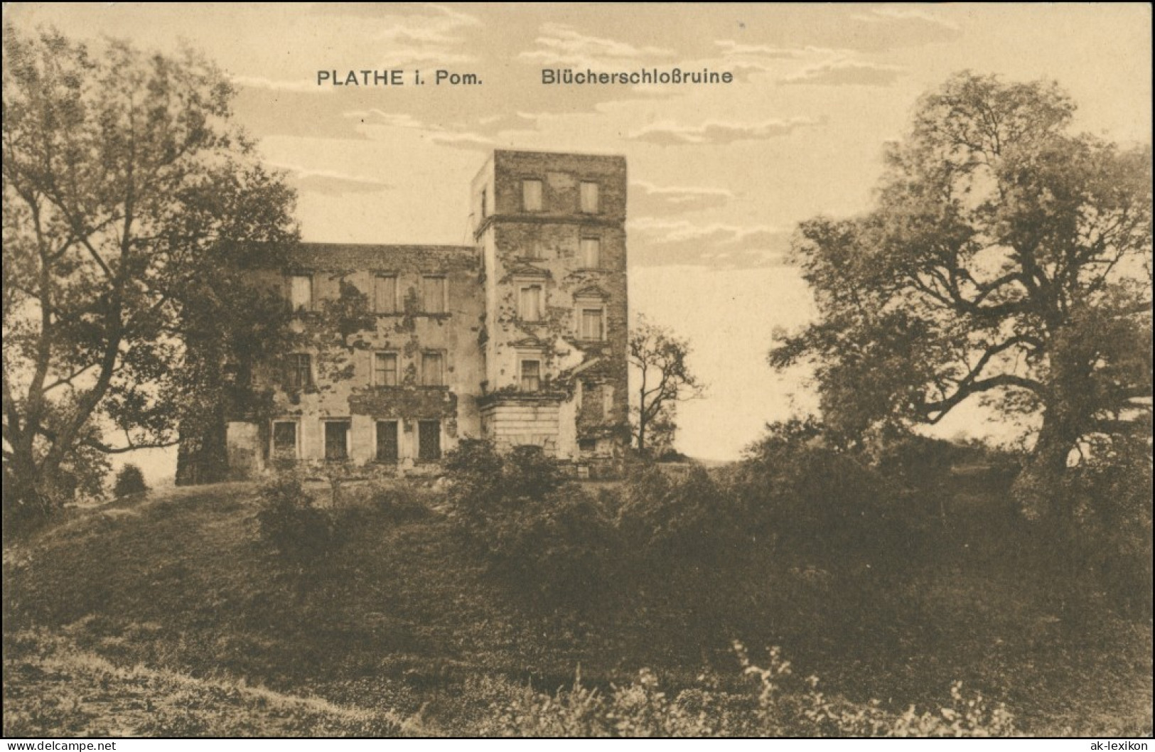 Postcard Plathe Płoty Blücherschlossruine 1917 - Pommern