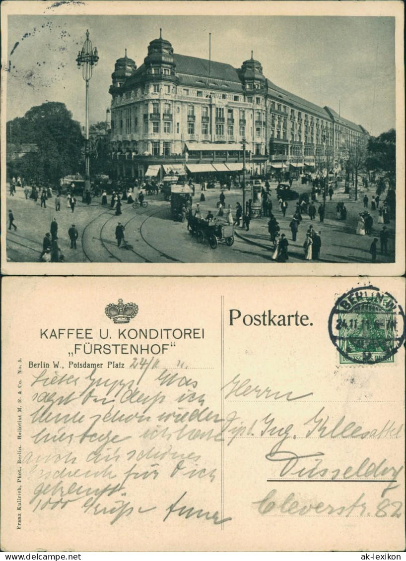 Ansichtskarte Tiergarten-Berlin Potsdamer Platz Kaffee Fürstenhof 1911 - Tiergarten