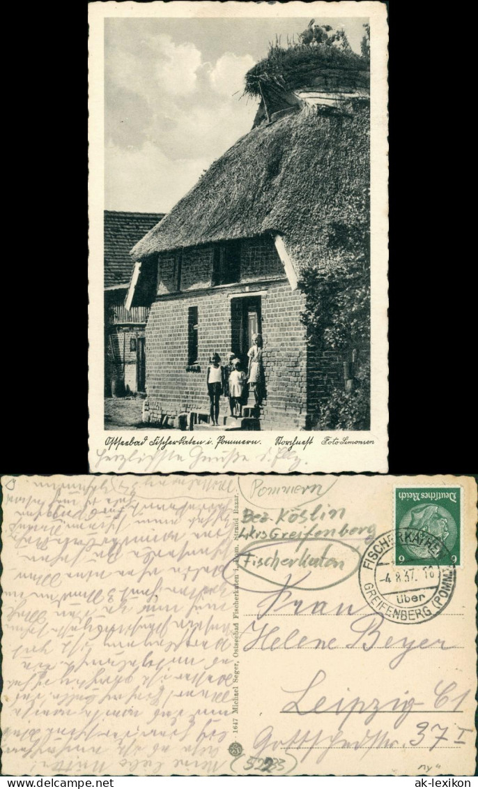 Postcard Fischerkathen Pogorzelica Haus Mir Störchen 1937 - Pommern