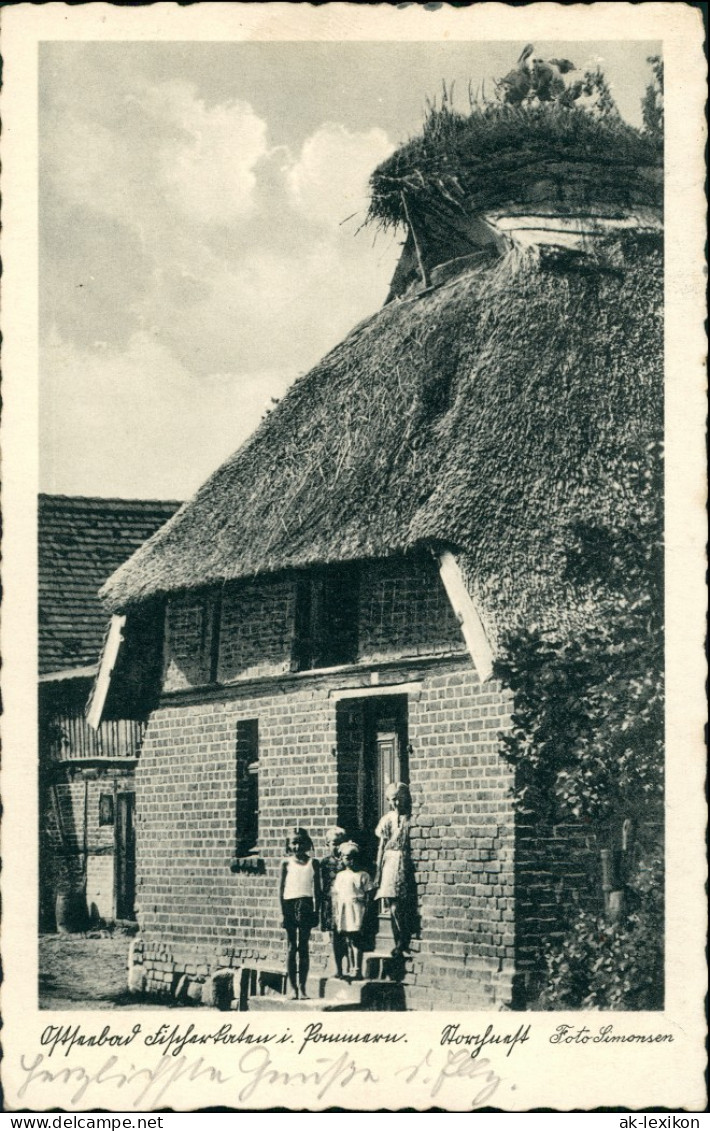 Postcard Fischerkathen Pogorzelica Haus Mir Störchen 1937 - Pommern