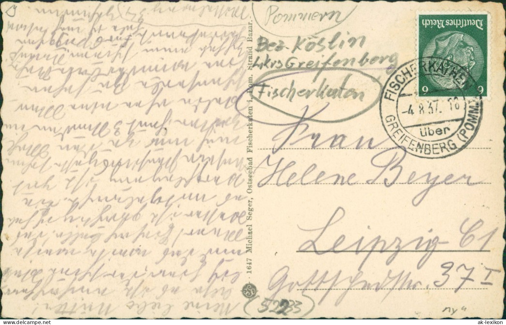 Postcard Fischerkathen Pogorzelica Haus Mir Störchen 1937 - Pommern