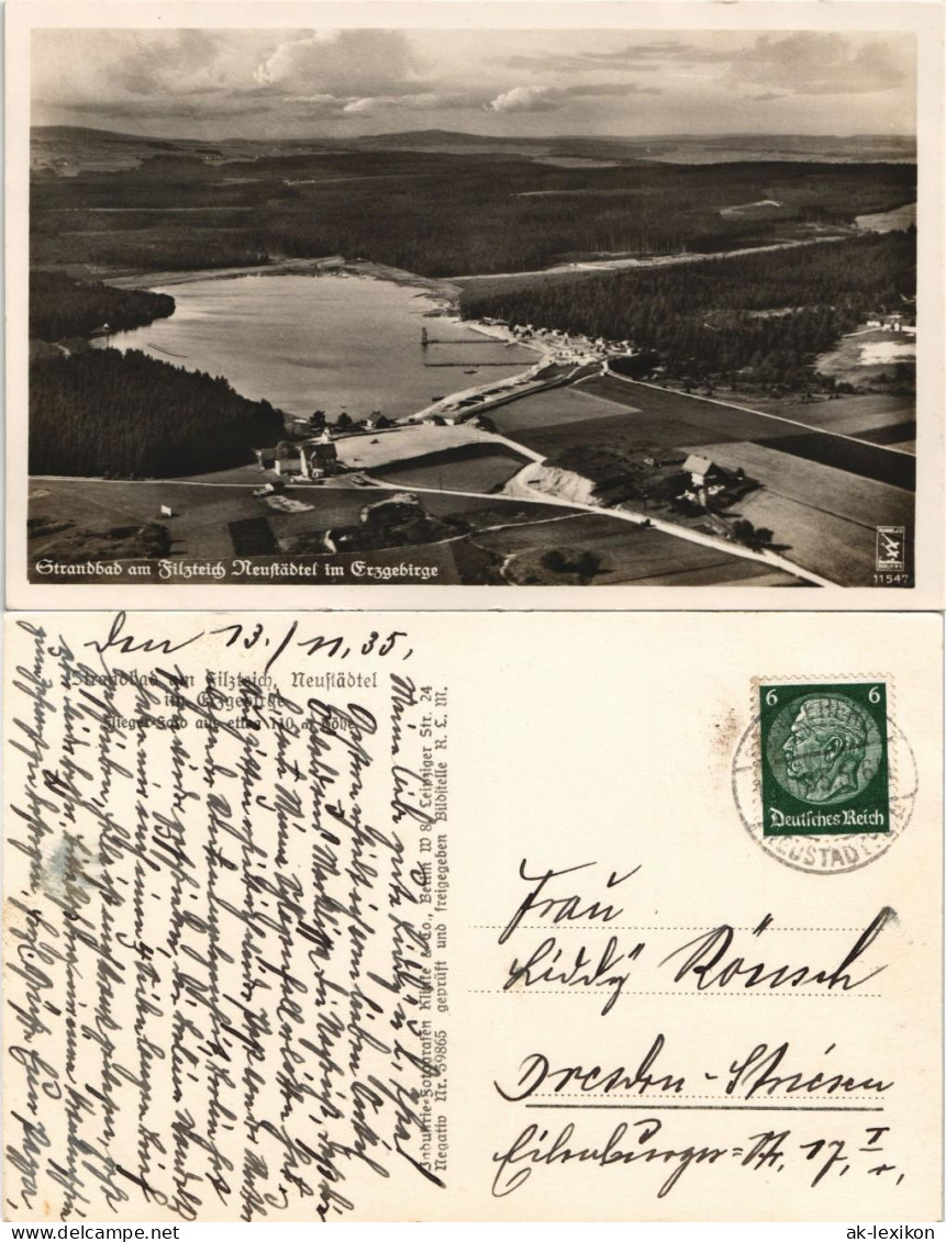 Ansichtskarte Schneeberg (Erzgebirge) Strandbad Filzteich - Luftbild 1934 - Schneeberg