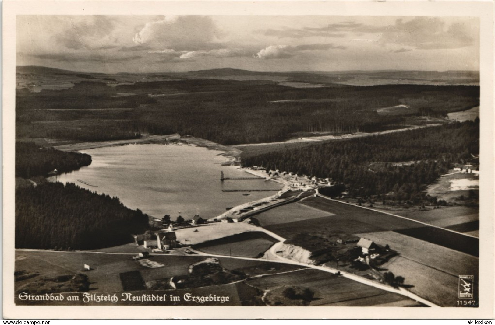 Ansichtskarte Schneeberg (Erzgebirge) Strandbad Filzteich - Luftbild 1934 - Schneeberg