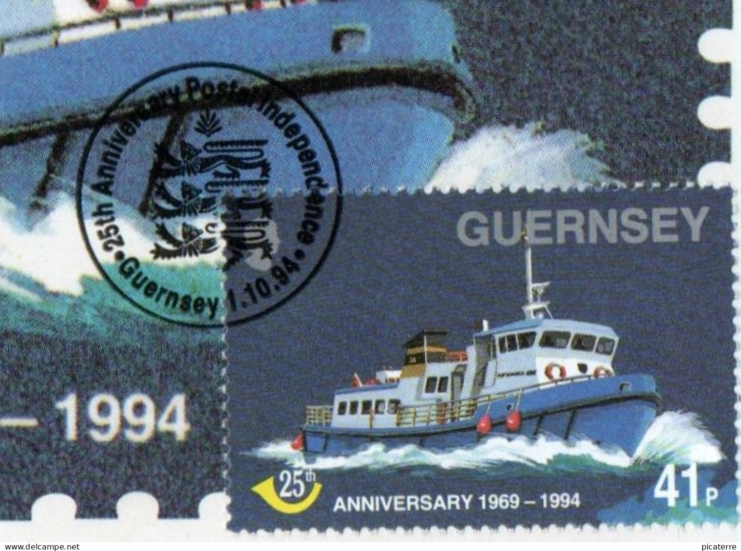 25th Postal Anniv 1994-"41p Stamp + Comm Handstamp"-features Bon Marin De Serk-Guernsey-Sark Passenger Ferry 1983-2020 - Bateaux