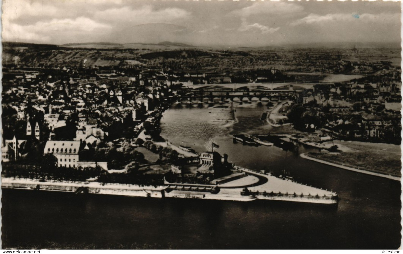 Koblenz Deutsches Eck, Rhein, Mosel-Mündung Aus D. Vogelschau 1959 - Koblenz