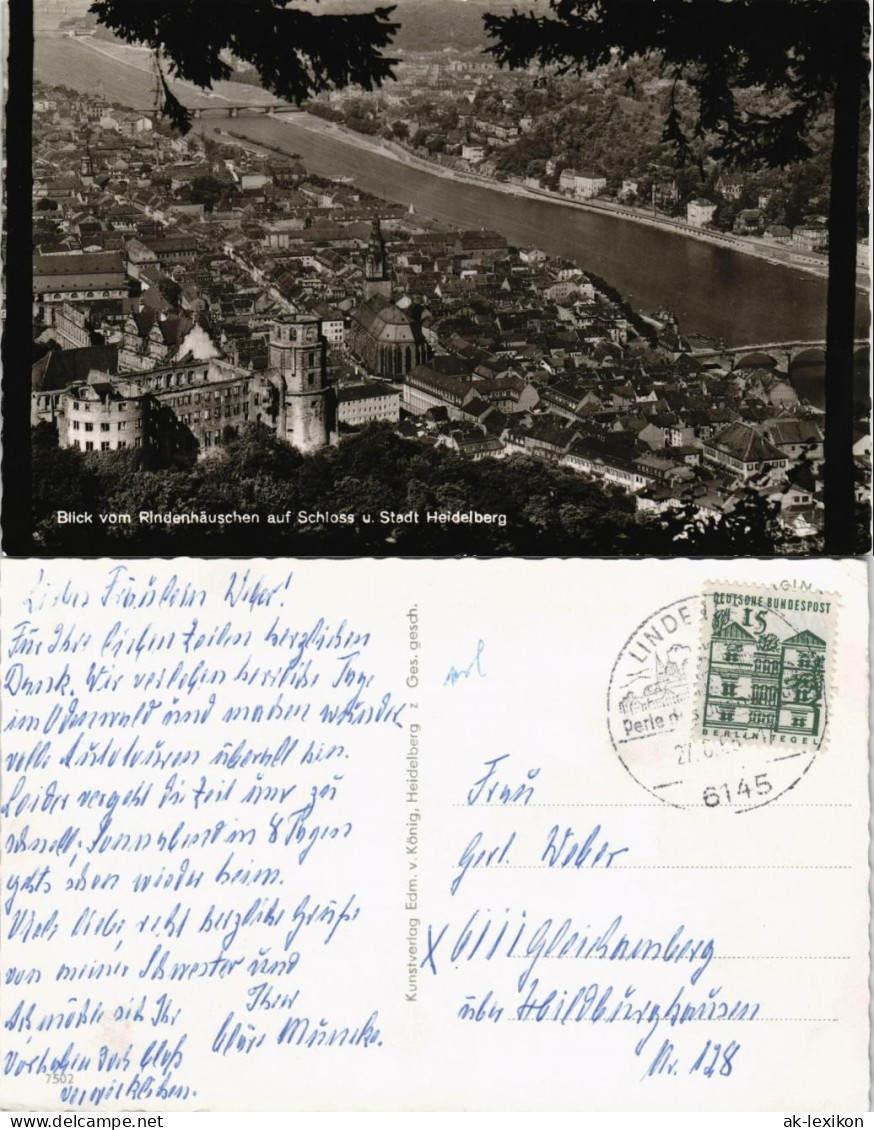 Ansichtskarte Heidelberg Blick Rindenhäuschen Auf Schloss U. Stadt 1966 - Heidelberg