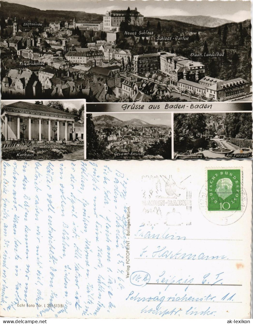 Ansichtskarte Baden-Baden Gruss-Aus-Mehrbild-AK Mit 4 Foto-Ansichten 1960 - Baden-Baden