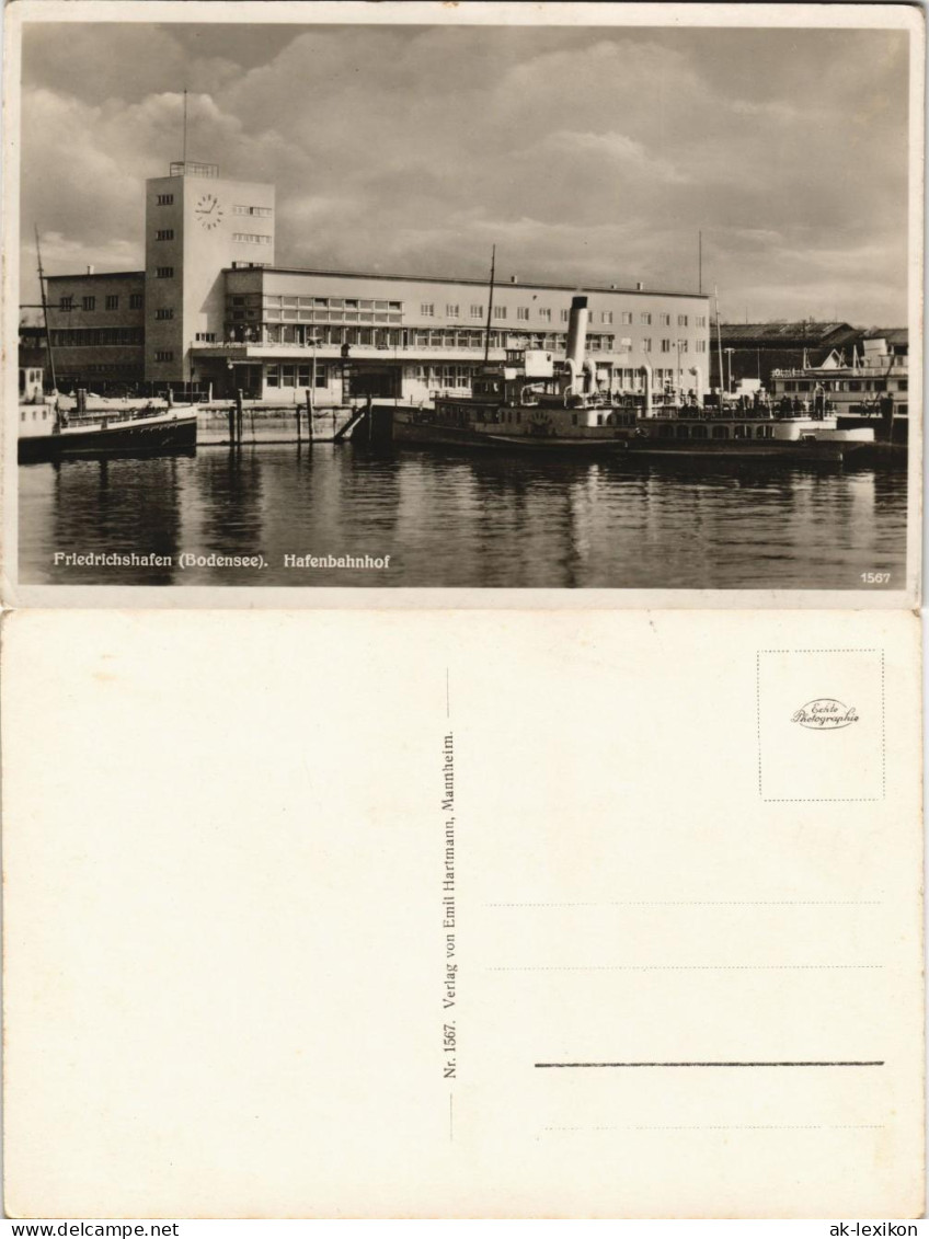 Ansichtskarte Friedrichshafen Hafenbahnhof Hafen Schiffe 1940 - Friedrichshafen