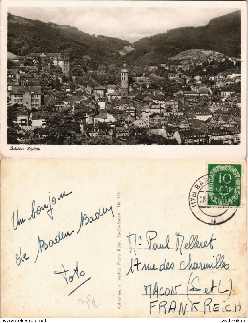 Ansichtskarte Baden-Baden Totale, Gel. Posthorn-Briefmarke 1953 - Baden-Baden