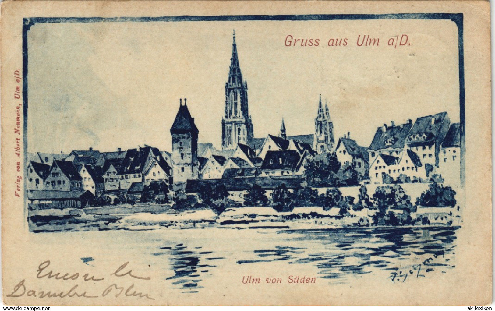 Ansichtskarte Ulm A. D. Donau Stadt Von Süden Blaudruck- Künstlerkarte 1900 - Ulm