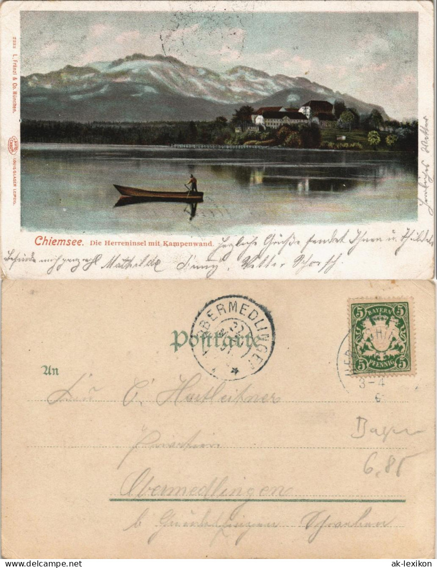 Ansichtskarte Chiemsee Herreninsel, Boot 1903 - Chiemgauer Alpen