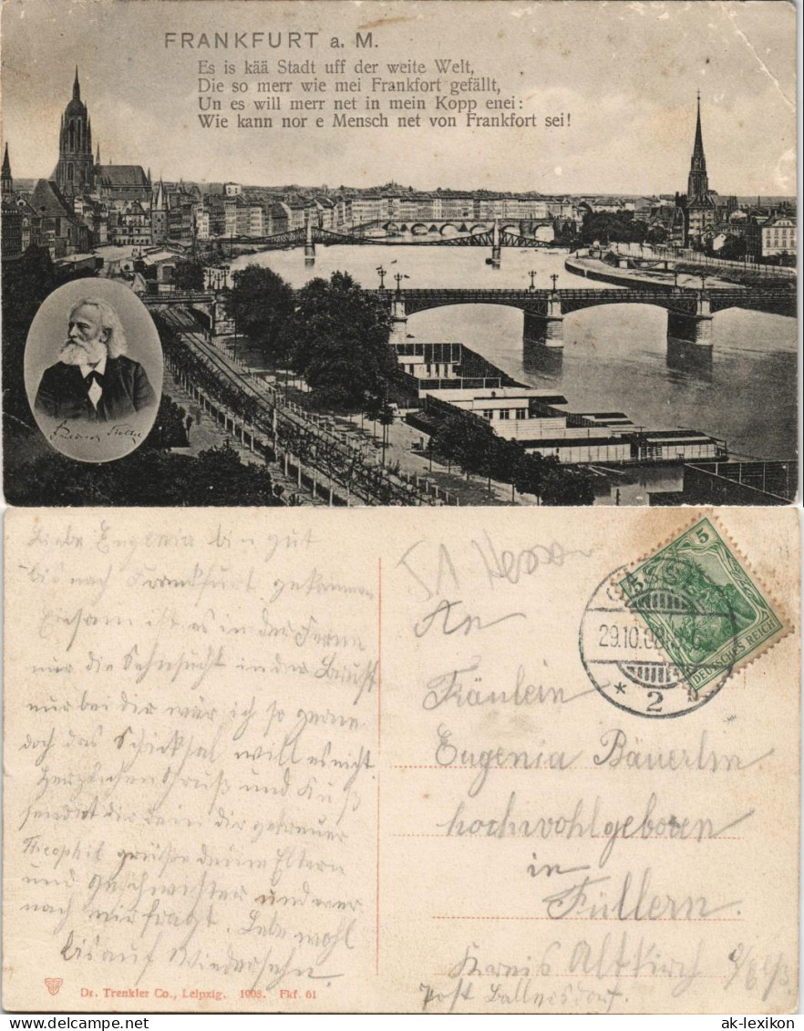 Ansichtskarte Frankfurt Am Main Stadt - Spruch, 2 Bild Karte 1908 - Frankfurt A. Main