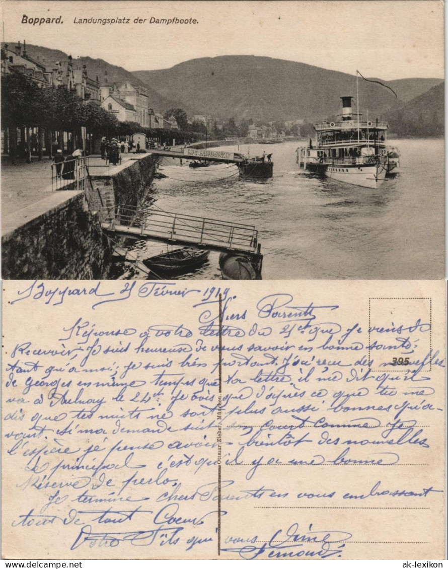 Ansichtskarte Boppard Straße, Anlegestelle Rheindampfer 1919 - Boppard