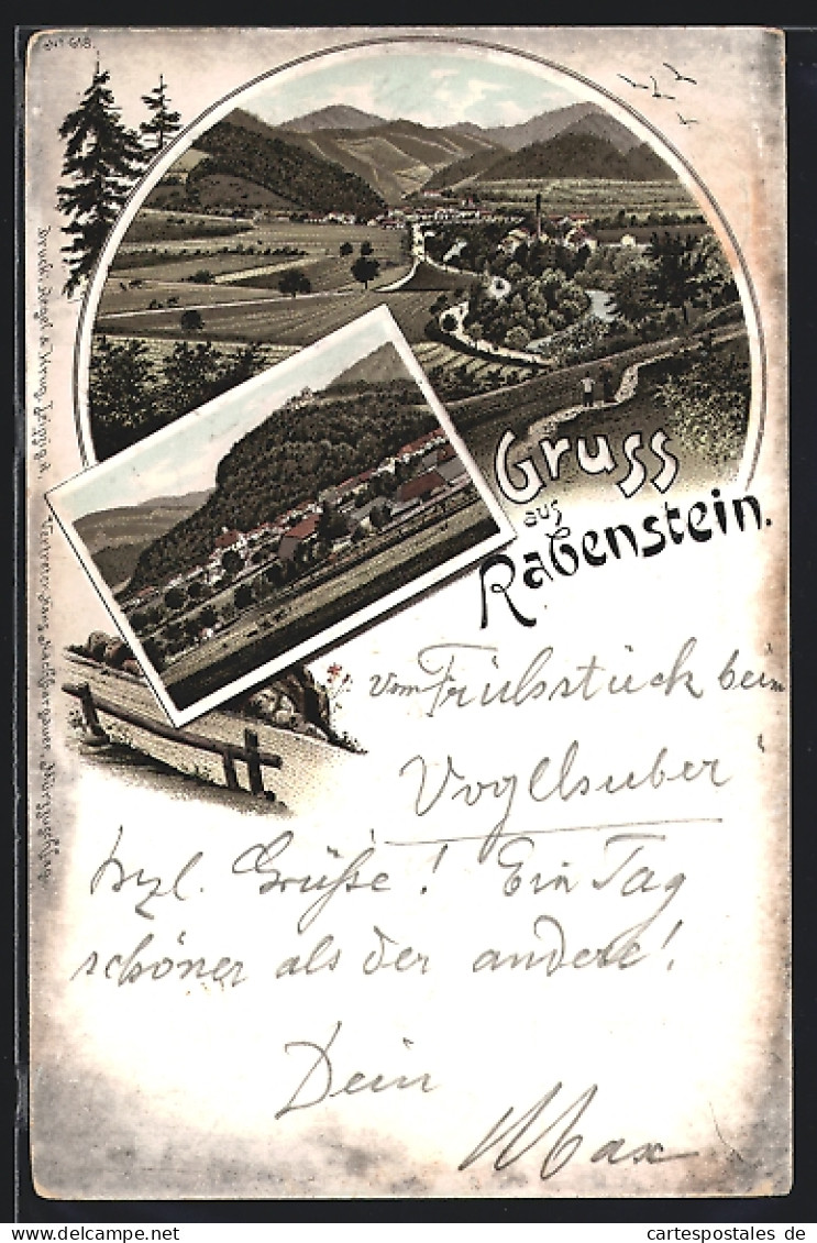 Vorläufer-Lithographie Rabenstein, 1895, Panoramablick Auf Ort Und Umgebung  - Altri & Non Classificati