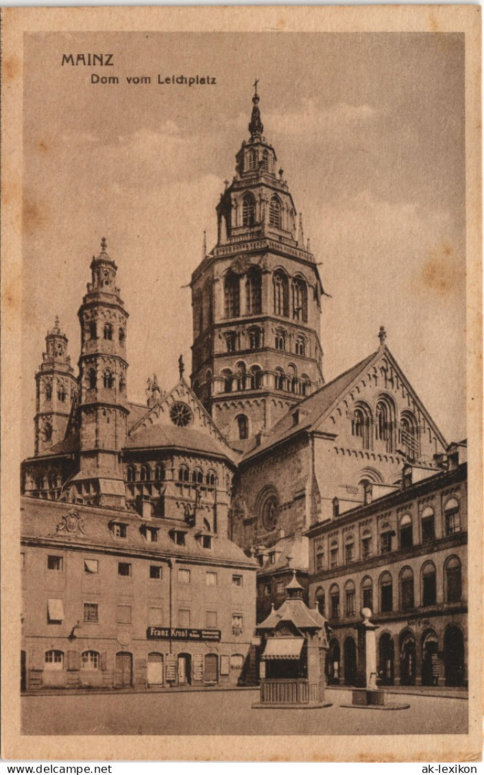 Ansichtskarte Mainz Dom, Leichplatz, Geschäft Franz Krosl 1920 - Mainz