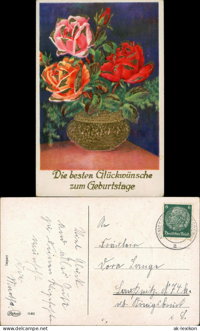 Ansichtskarte  Gold-Rosen - Glückwunsch/Grußkarten: Geburtstag 1914 Goldrand - Compleanni