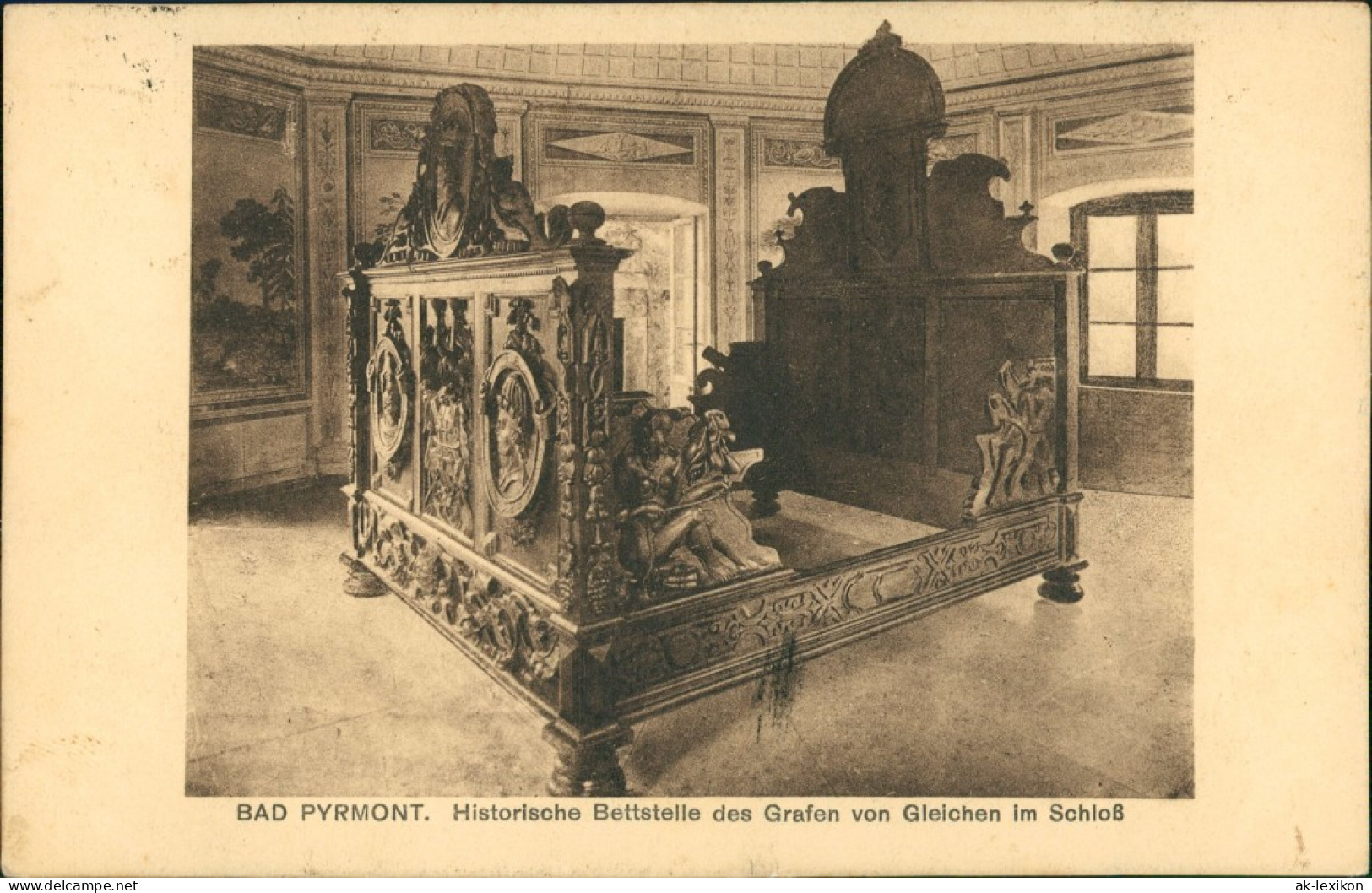 Ansichtskarte Bad Pyrmont Historische Bettstelle - Schloss 1930 - Bad Pyrmont