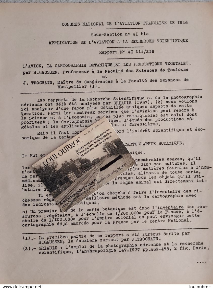 CONGRES NATIONAL AVIATION FRANCAISE 1946  13 PAGES APPLICATION DE L'AVIATION A LA RECHERCHE SCIENTIFIQUE - Avión