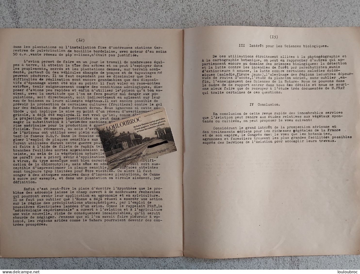 CONGRES NATIONAL AVIATION FRANCAISE 1946  13 PAGES APPLICATION DE L'AVIATION A LA RECHERCHE SCIENTIFIQUE - Avión