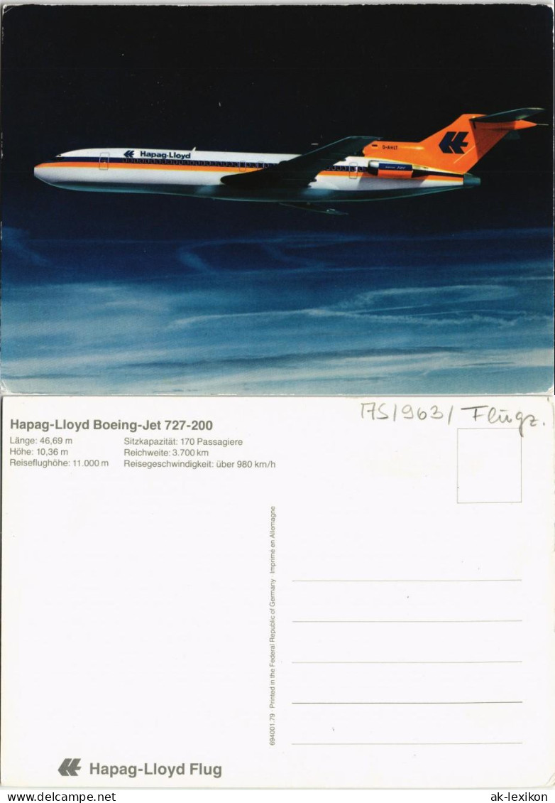 Ansichtskarte  Flugzeuge Boeing Bei Nacht Hapag-Lloyd Boeing-Jet 727-200 1998 - 1946-....: Modern Era