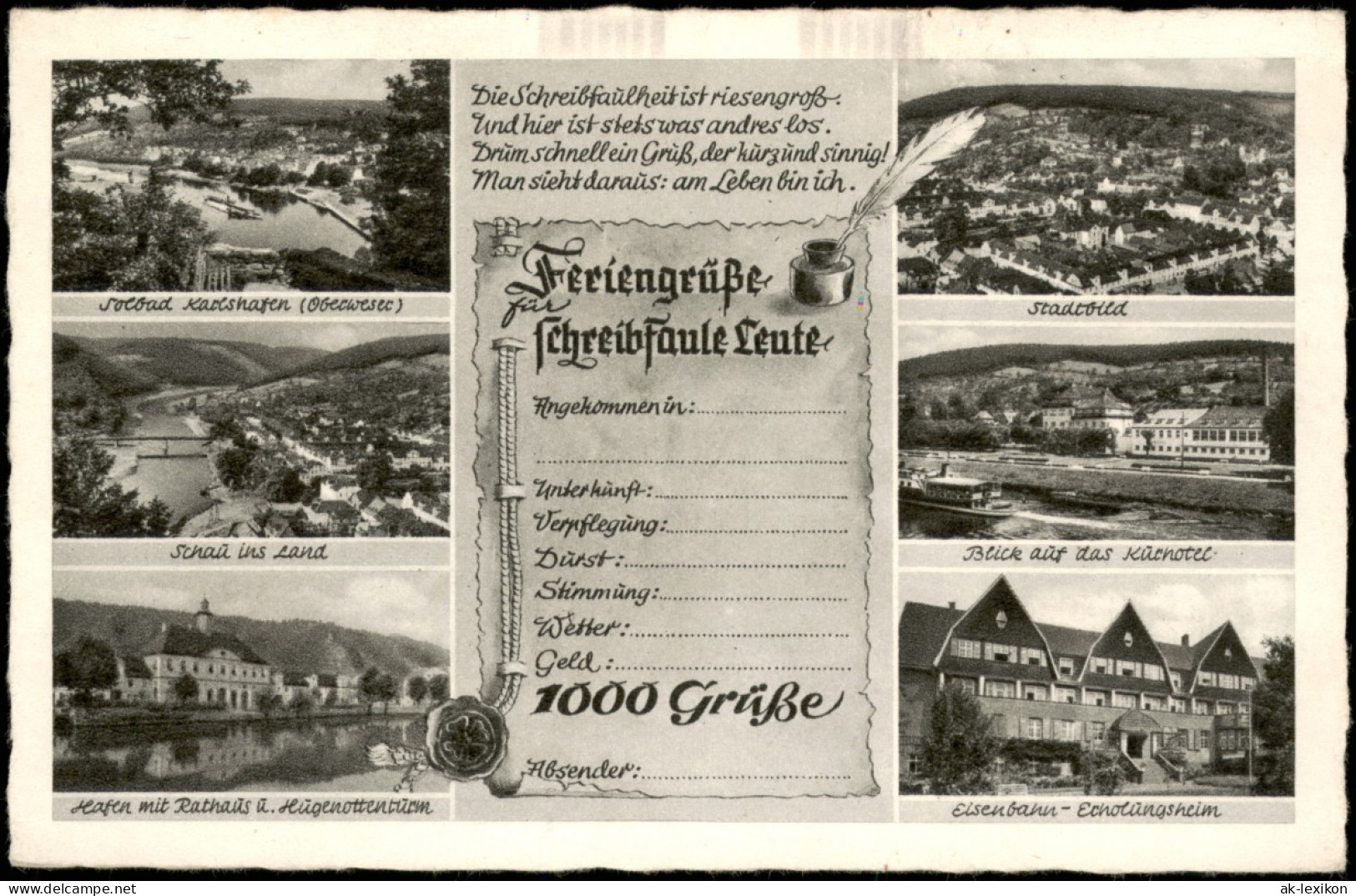 Ansichtskarte Bad Karlshafen Mehrbildkarte Für Schreibfaule Leute 1950 - Bad Karlshafen