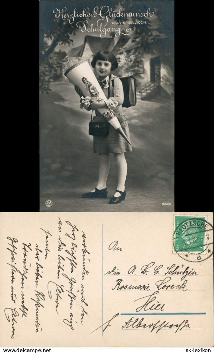 Einschulung Mädchen  Schultüte Zuckertüte 1932   Stempel KLOTZSCHE - Portraits