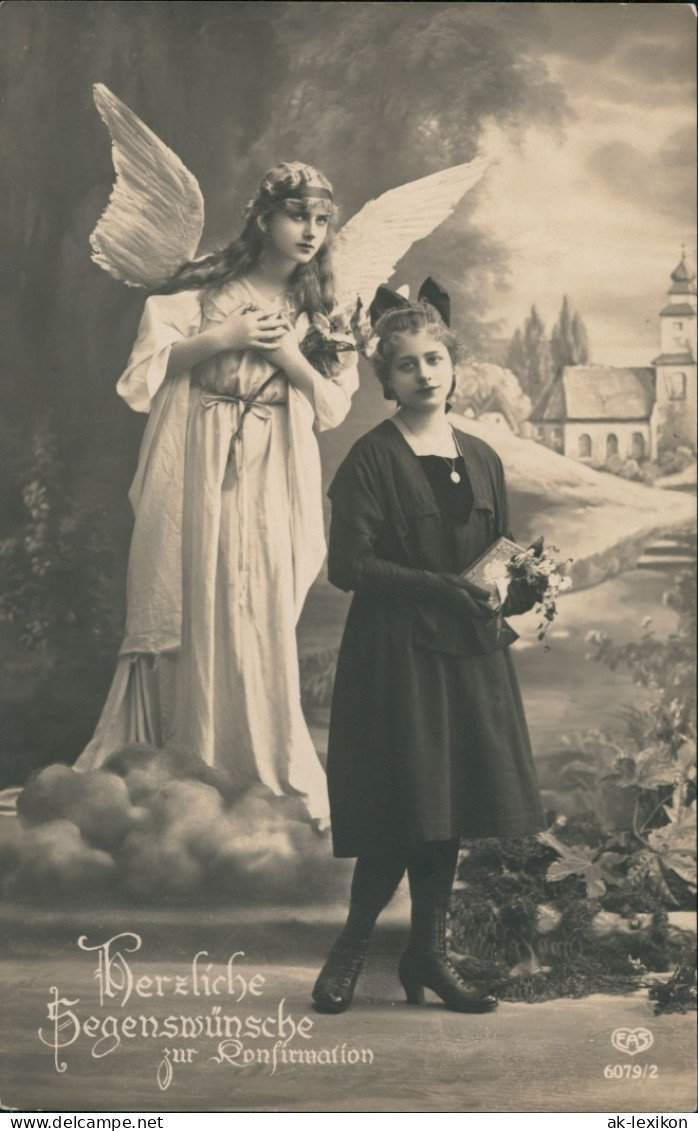 Ansichtskarte  Glückwunsch & Konfirmation Junge Frau Mit Engel Bildnis 1910 - Personajes