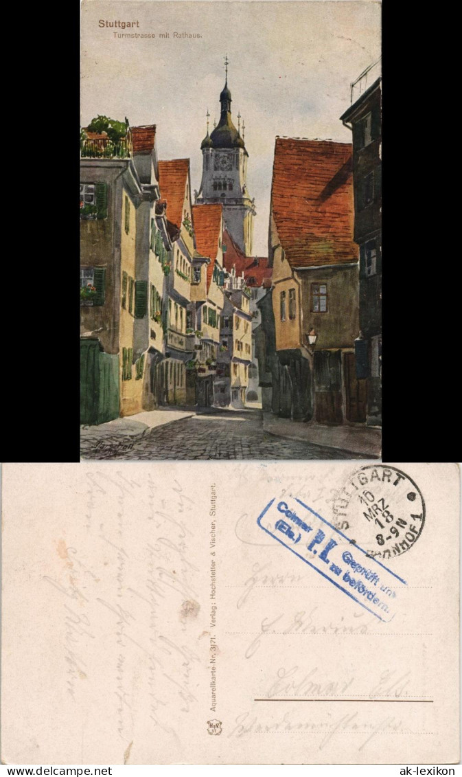 Ansichtskarte Stuttgart Turmstraße - Gel Feldpost Colmar Geprüft 1918 - Stuttgart