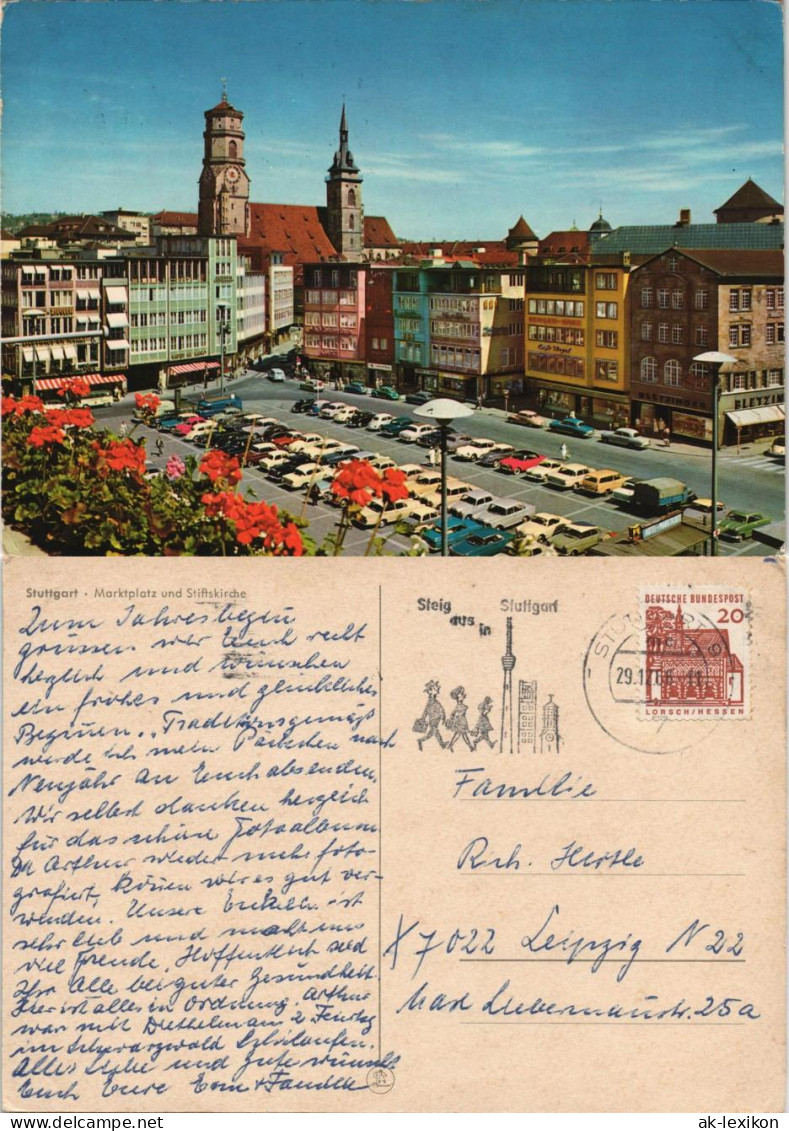 Ansichtskarte Stuttgart Panorama Stadt Mit Marktplatz Und Stiftskirche 1966 - Stuttgart