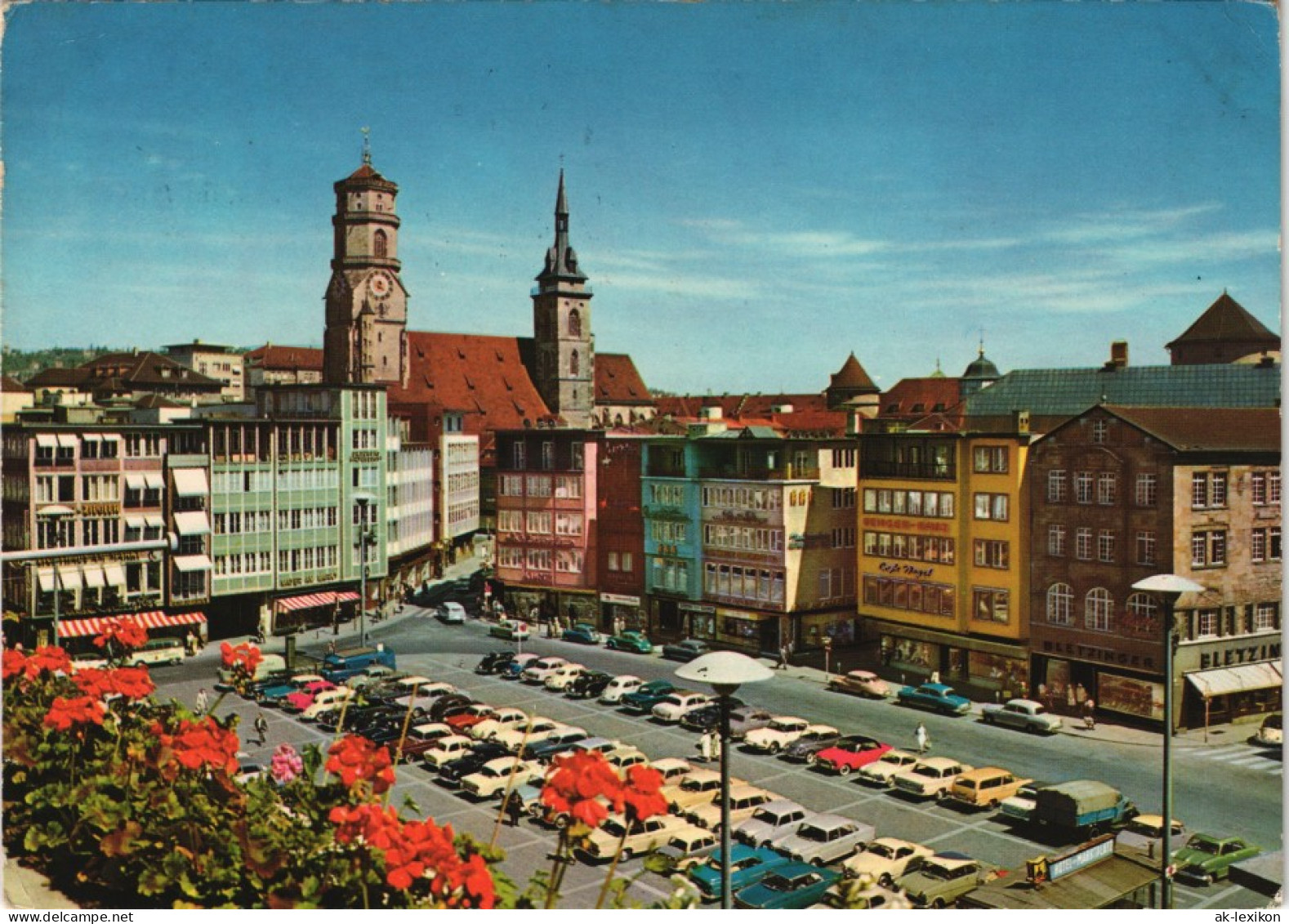 Ansichtskarte Stuttgart Panorama Stadt Mit Marktplatz Und Stiftskirche 1966 - Stuttgart