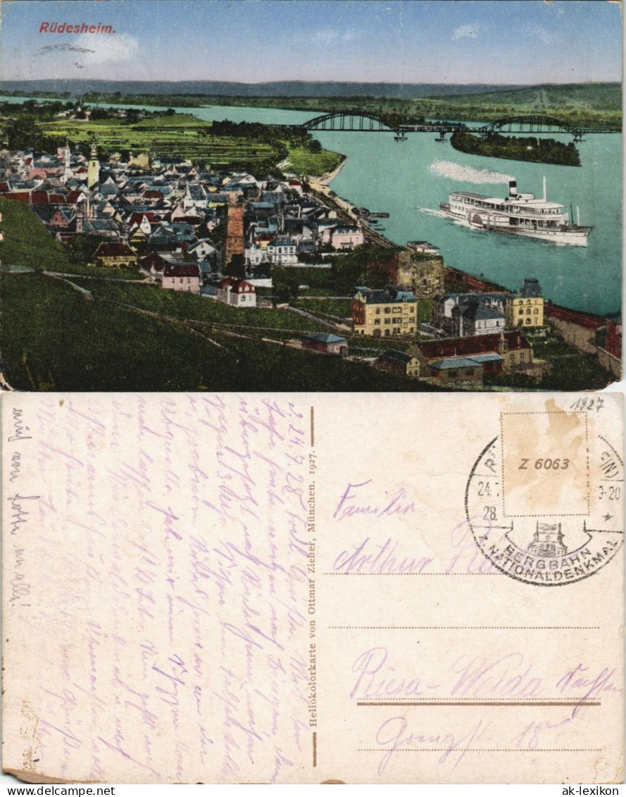 Ansichtskarte Rüdesheim (Rhein) Stadt Und Dampfer - Künstlerkarte 1928 - Rüdesheim A. Rh.