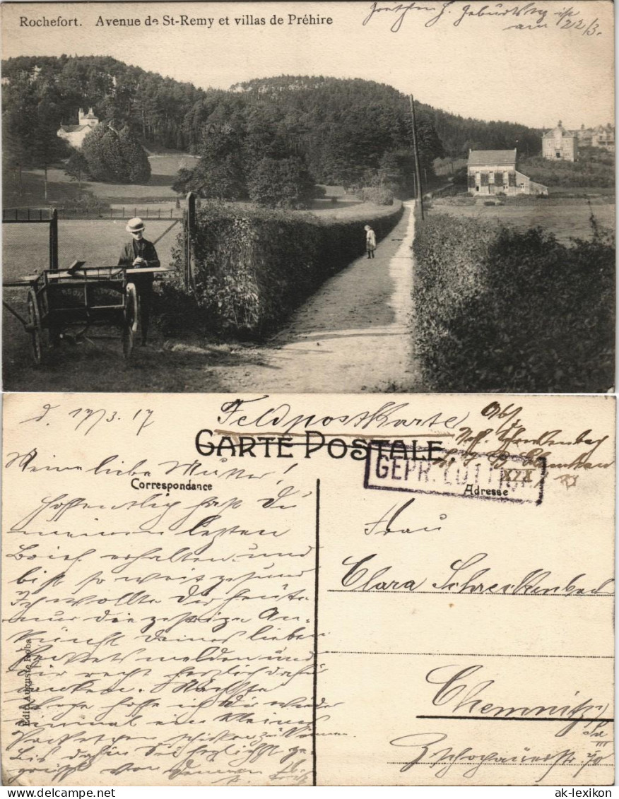 Postkaart Rochefort (Belgien) Avenue De St-Remy Et Villas De Préhire 1917 - Rochefort