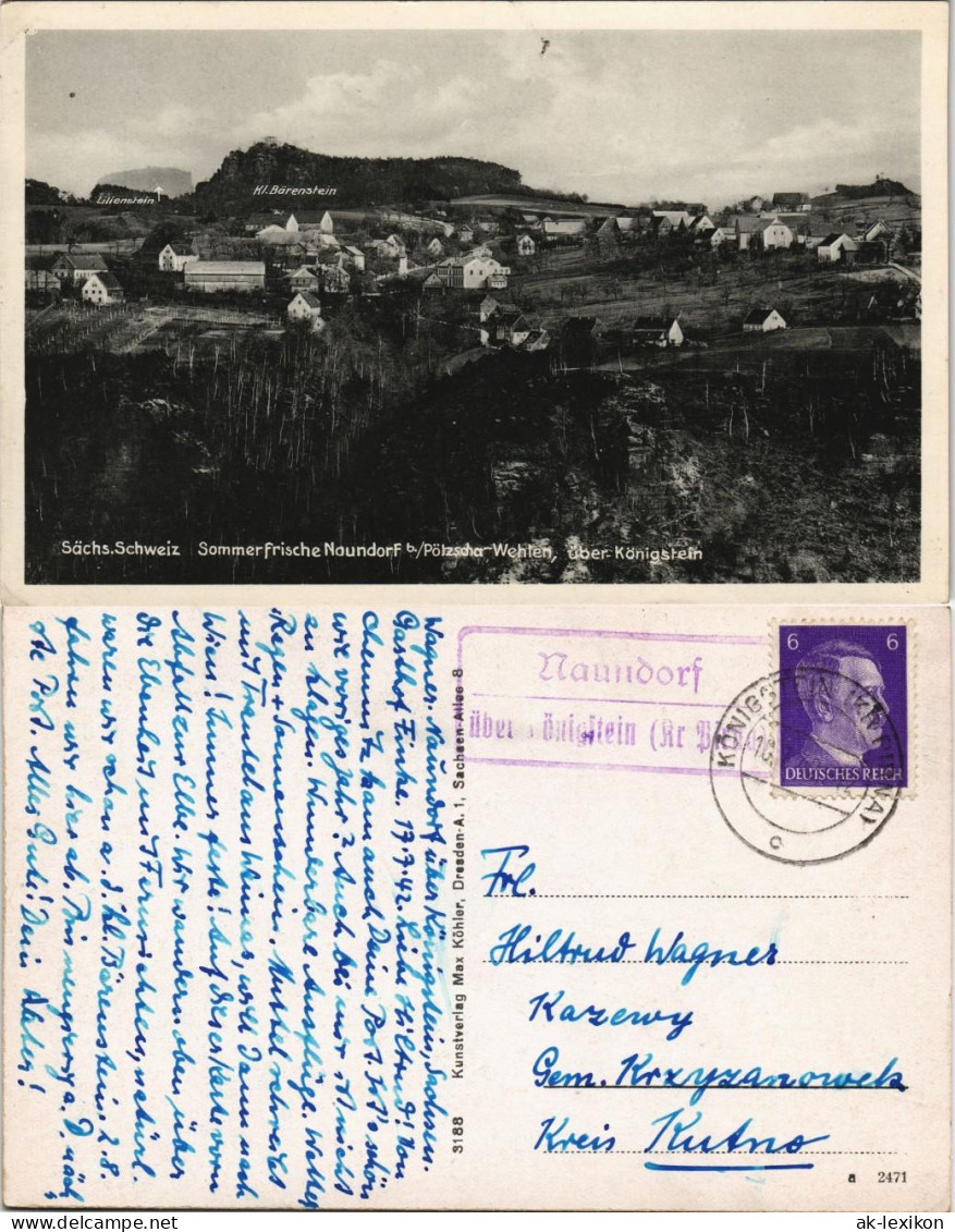 Pötzscha-Wehlen Naundorf - Gel. Landpoststempel ü. Königstein 1942 - Wehlen