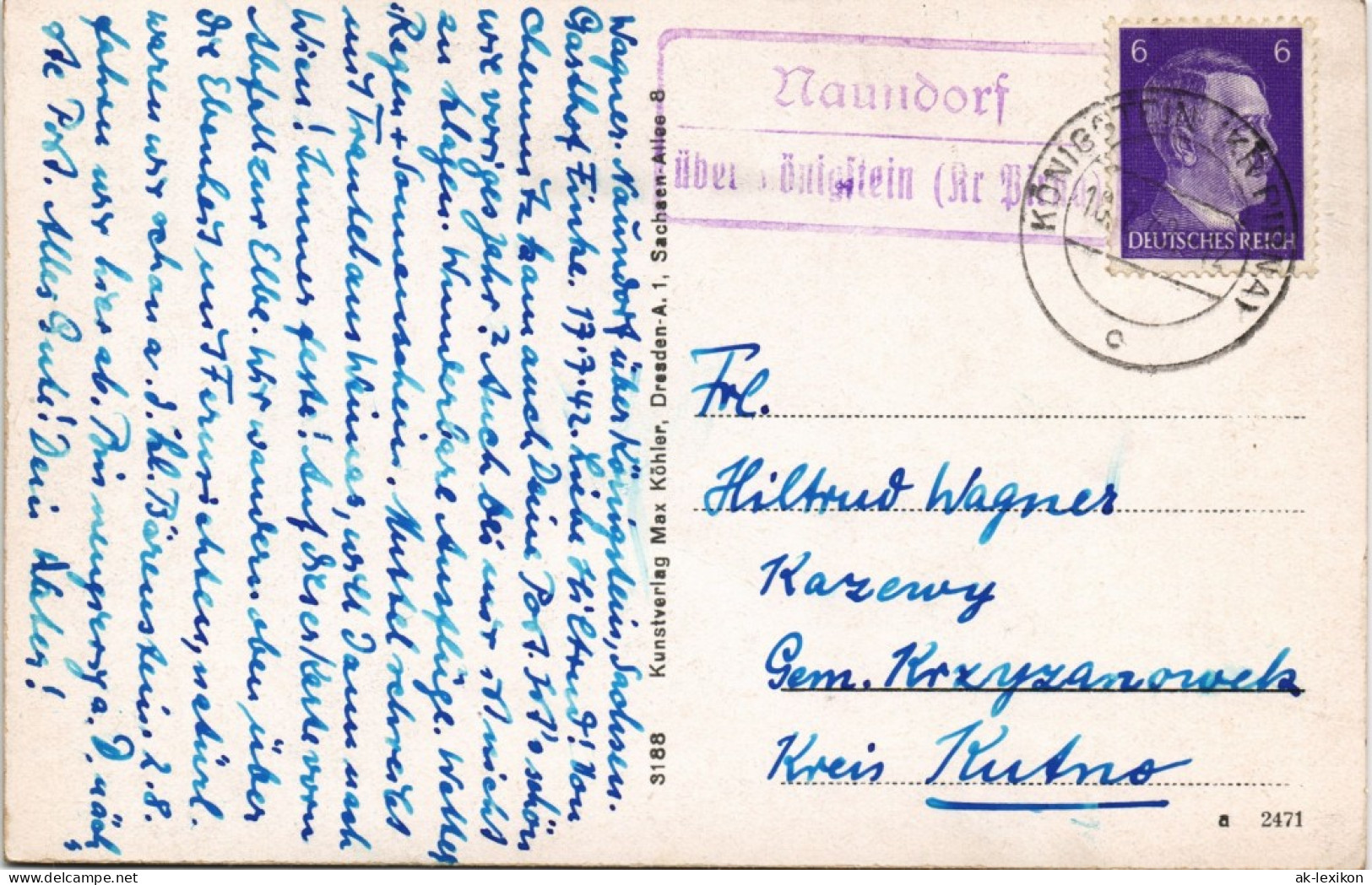 Pötzscha-Wehlen Naundorf - Gel. Landpoststempel ü. Königstein 1942 - Wehlen