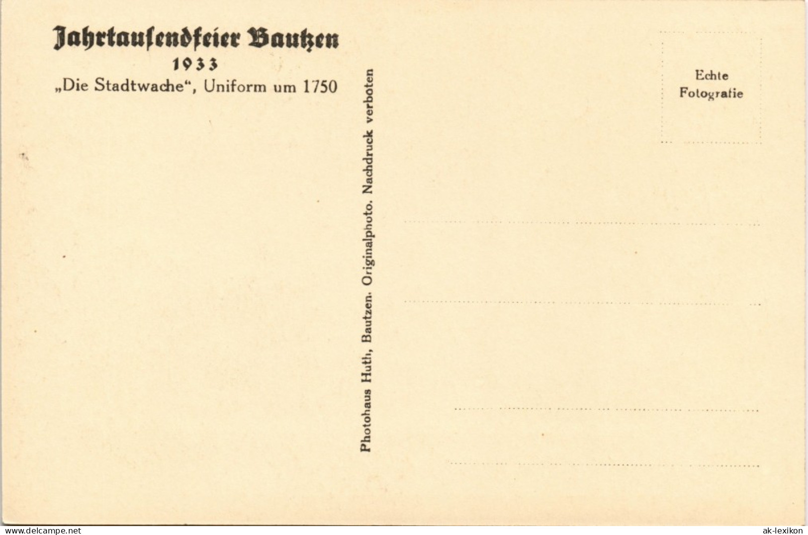 Ansichtskarte Bautzen Budyšin Tausendjahrfeier Stadtwache Uniform 1750 1933 - Bautzen