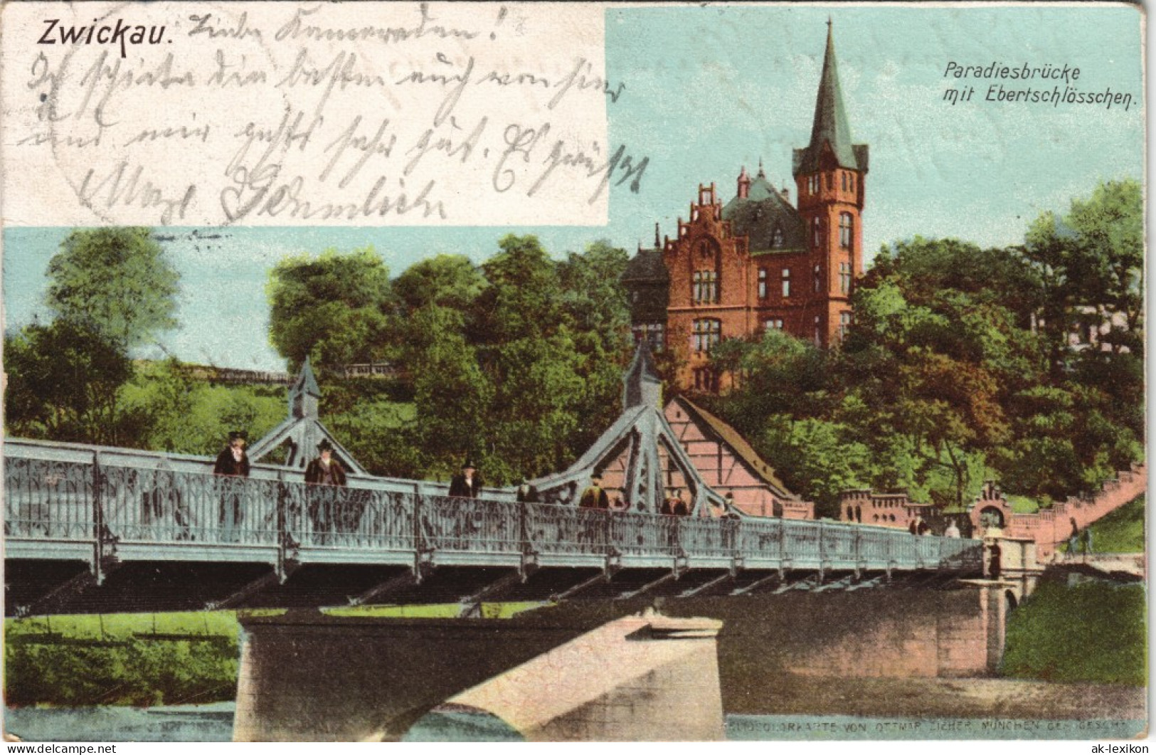 Ansichtskarte Zwickau Paradiesbrücke Mit Ebertschlößchen 1902 - Zwickau