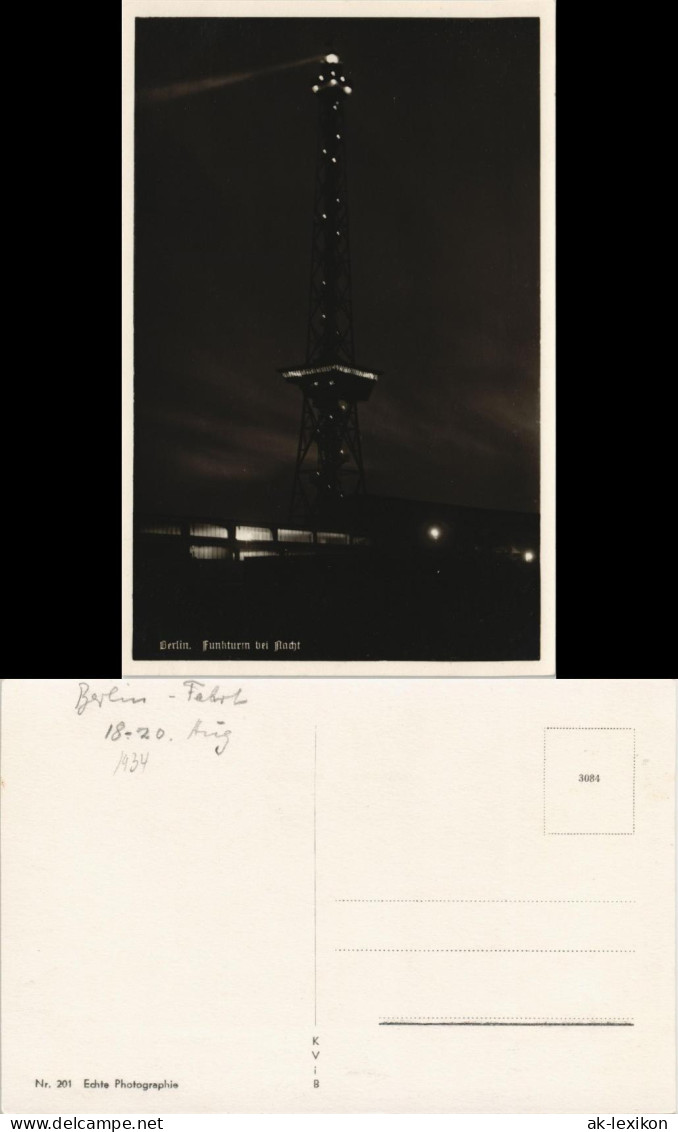 Ansichtskarte Charlottenburg-Berlin Funkturm Am Abend / In Der Nacht 1934 - Charlottenburg