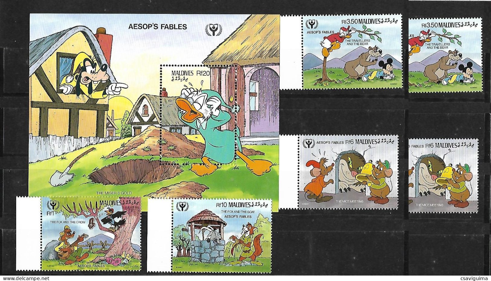Maldives - 1990 - Disney: Aesop's Fables - Yv 1297/00 + Bf 175 - Disney