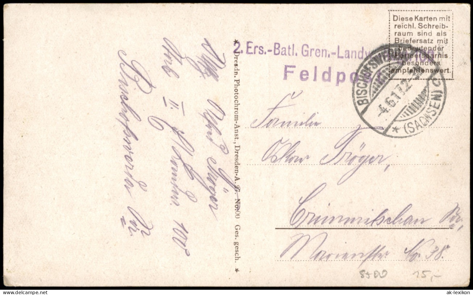 Ansichtskarte Bischofswerda Am Mühlteich 1917  Gel. Feldpost WK1 - Bischofswerda