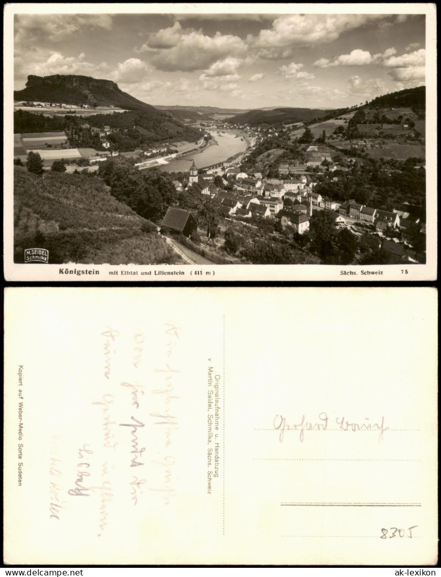 Ansichtskarte Königstein (Sächsische Schweiz) Stadt M. Seidel Schmilka 1930 - Koenigstein (Saechs. Schw.)