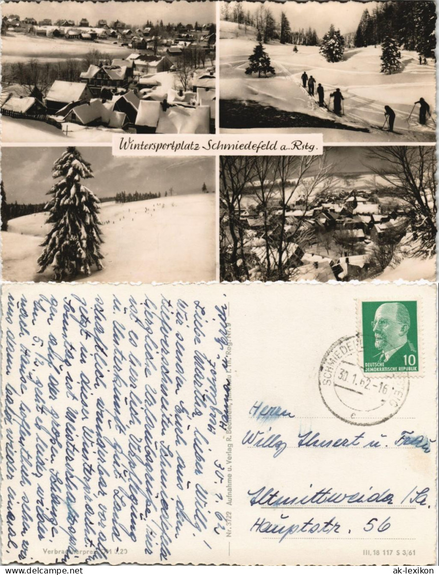 Schmiedefeld (Rennsteig) DDR Mehrbild-AK Mit 4 Winter-Ansichten 1962/1961 - Schmiedefeld