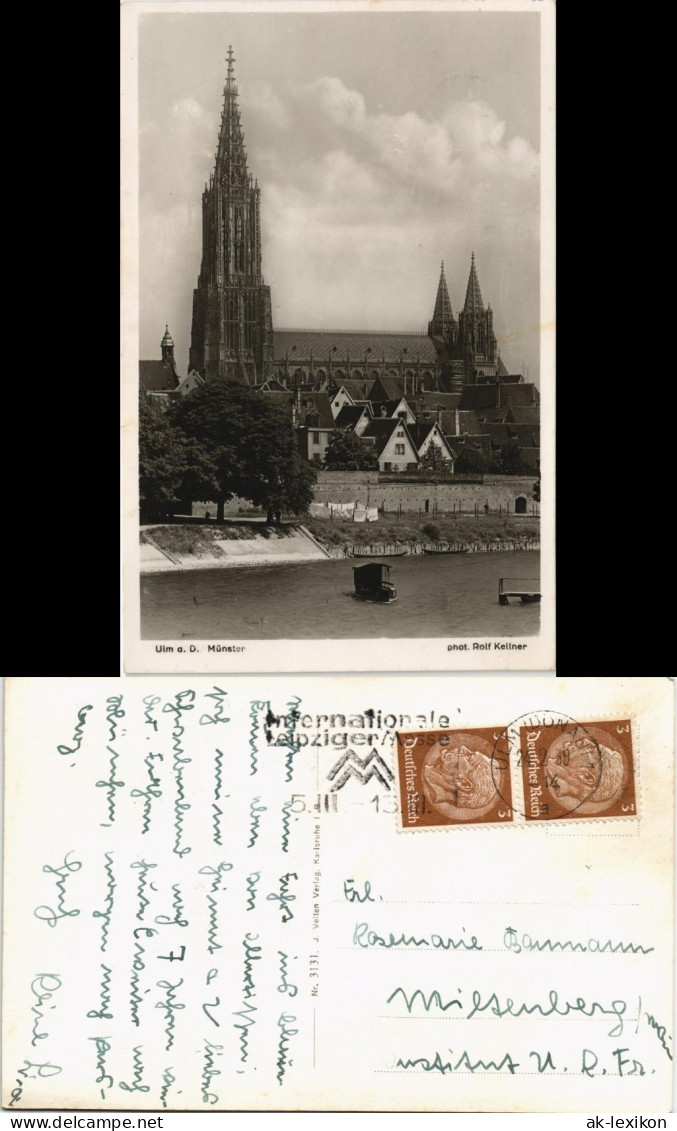 Ansichtskarte Ulm A. D. Donau Ulmer Münster, Flusspartie 1939 - Ulm